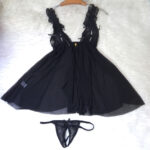 Front open lace nightdress (Black) - Image 6