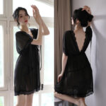 Mesh bow nightdress (Black)