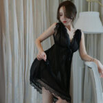 Mesh bow nightdress (Black) - Image 2