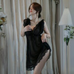Mesh bow nightdress (Black) - Image 4