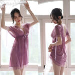 Mesh bow nightdress (Purple)
