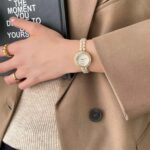 Rhinestone pearl strap watch (Gold) - Image 3