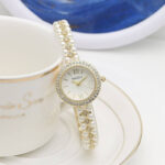 Rhinestone pearl strap watch (Gold) - Image 2