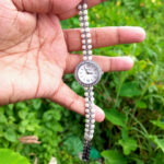 Rhinestone pearl strap watch (Silver) - Image 4