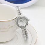 Rhinestone pearl strap watch (Silver) - Image 3