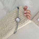 Rhinestone pearl strap watch (Silver) - Image 2