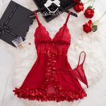 Border Flower nightdress [Red Maroon] - Image 2