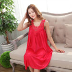 Casual ice silk nightdress (Red)