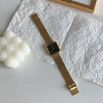 Bamboo strap square watch [Gold Black] - Image 2