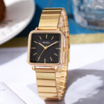 Bamboo strap square watch [Gold Black]