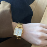Bamboo strap square watch [Gold White] - Image 4