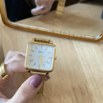 Bamboo strap square watch [Gold White] - Image 2