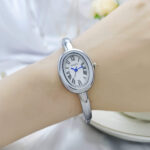 Bracelet oval shape watch [Silver White]