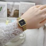 Fashionable net strap watch [ Gold Black ]