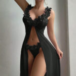 Floral pastoral nightgown set [Black] - Image 4
