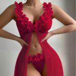 Floral pastoral nightgown set [Red]