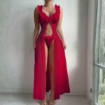 Floral pastoral nightgown set [Red] - Image 2