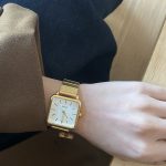 Bamboo strap square watch [Gold White] - Image 4