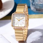 Bamboo strap square watch [Gold White]