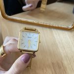 Bamboo strap square watch [Gold White] - Image 2