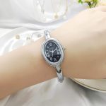 Bracelet oval shape watch [Silver Black] - Image 2