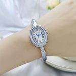 Bracelet oval shape watch [Silver White]