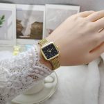 Fashionable net strap watch [ Gold Black ]