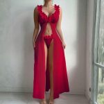 Floral pastoral nightgown set [Red] - Image 2