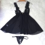 Front open lace nightdress (Black) - Image 6