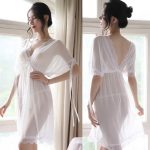 Mesh bow nightdress (White)