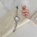 Rhinestone pearl strap watch (Silver) - Image 2